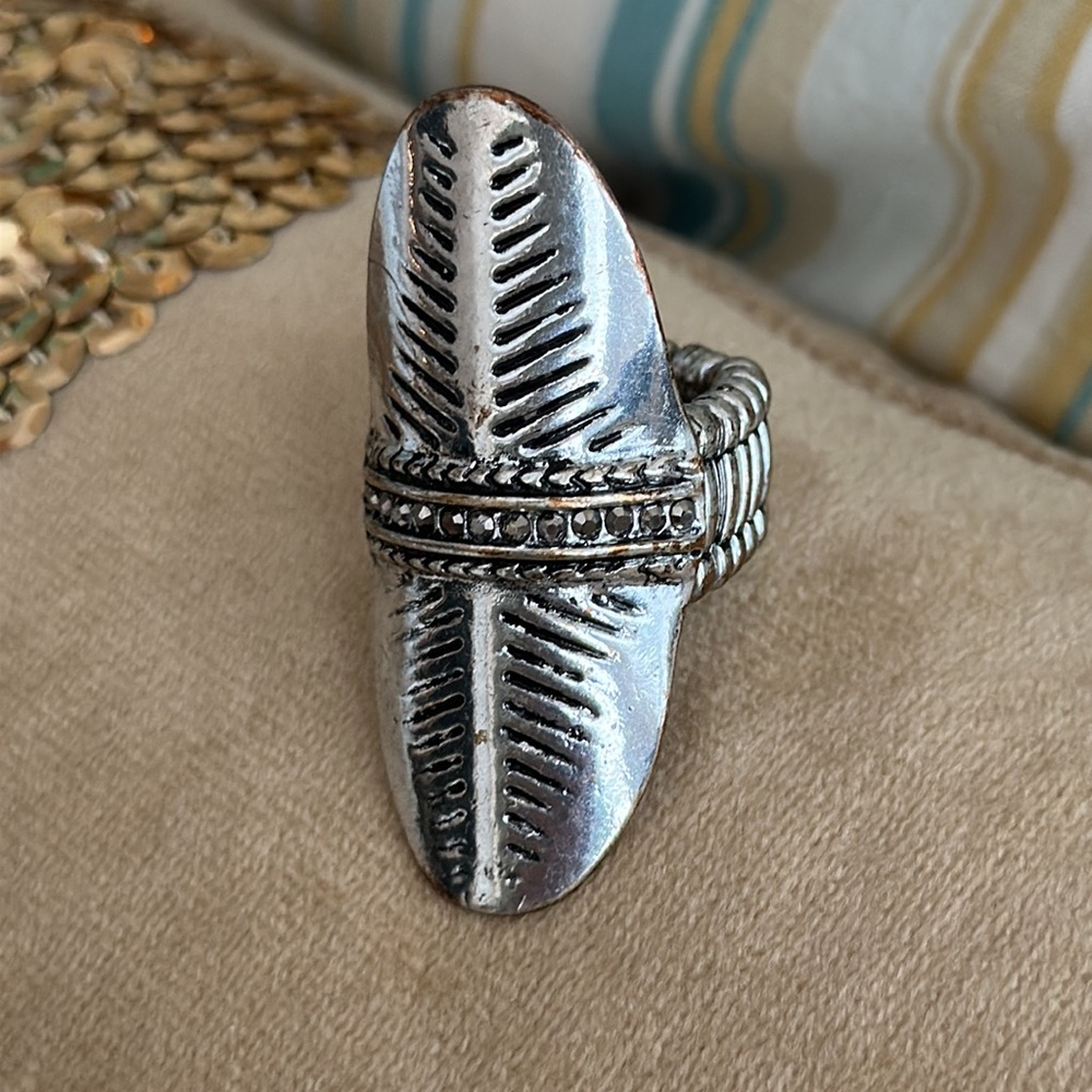 Statement Ring Silver Tone Tiny Marquisettes Etch… - image 3